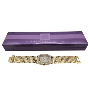 Vintage Suzanne Somers Gold Mesh Sparkly Crystal Bracelet Watch